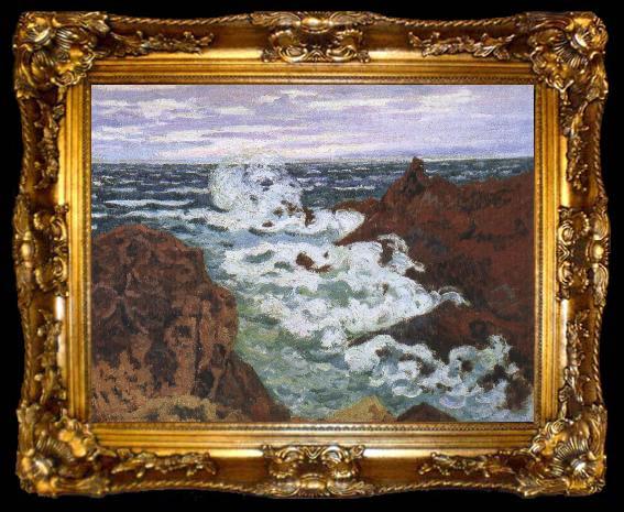framed  cesar franck an impressionist seascape storm at agay, ta009-2